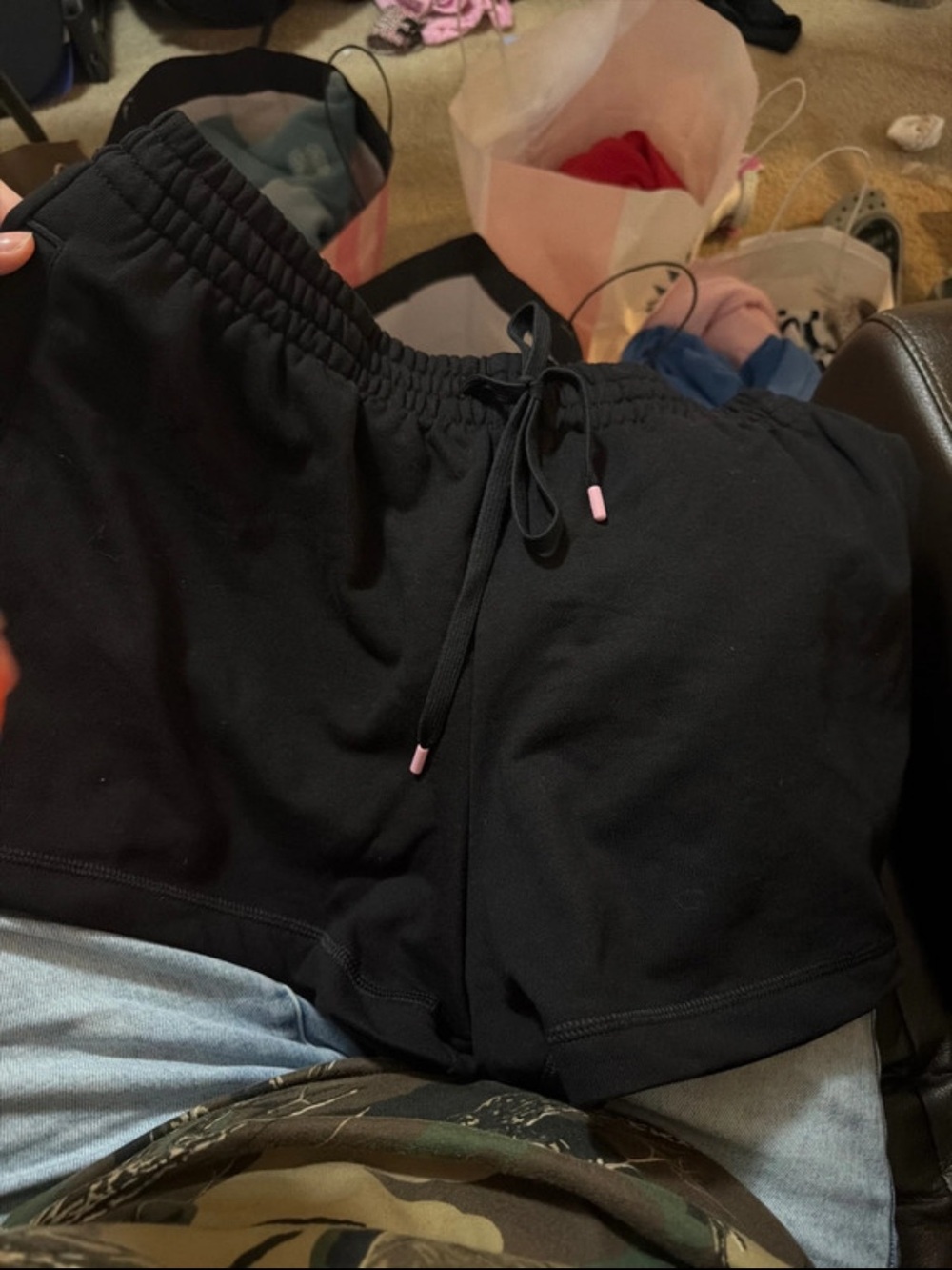 Victoria's Secret Black Athletic Lounge Shorts with Pink Drawstring Tips